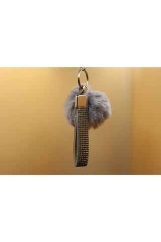 Füme Taşlı Minik Ponpon Seçenekli Anahtarlık