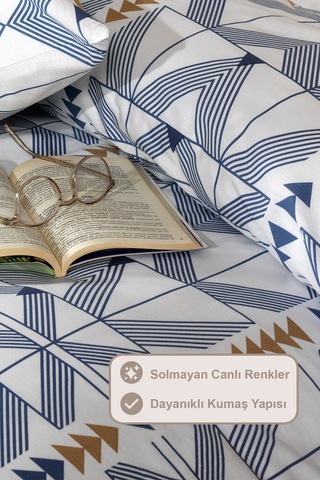 Elart Marcus Nevresim Takımı Çift Kişilik %100 Pamuk Ranforce Lastikli Çarşaf 200x220 Cm Mavi MAVI