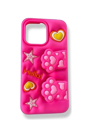 Caş Dekorasyon Pembe Renk Pati Figürlü 14 Pro Max Telefon Kılıfı Pembe