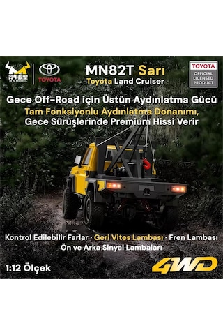 Mn Model Mn82t 1/12 Toyota Land Cruiser Lc79 4wd Rc Model Crawler Offroad Uzaktan Kumandalı Araba Truck Rtr Lisanslı Sarı+elektrikli Vinç+dahili Işık Seti Mn-82t