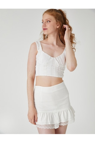 Koton Dantelli Crop Üst Ekru 2sal30286ık 2SAL30286IK010