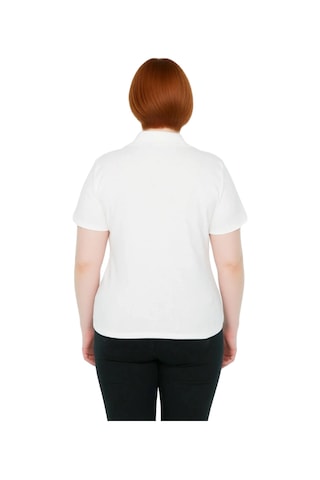 Ersefa Kadın Basic Vücuda Oturan Polo Yaka Kısa Kollu Kaşkorse Bluz Cool Beyaz