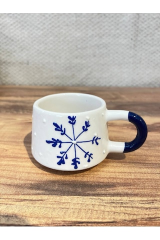 Mavi Ok Desenli El Yapımı Seramik Kupa, Mug, Türk Kahvesi