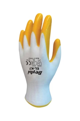 Beybi Elk7 Nitril Kaplamalı İş Eldiveni Sarıbeyaz Dayanıklı Kavrama Pn7 Elk Esnek Kaymaz