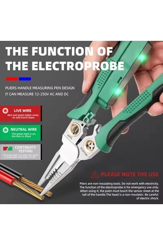 Mengtuo 7'si 1 Arada Paslanmaz Çelik Tel Sıyırma Iğnesi Kargaburun Kaymaz Çok Fonksiyonlu Tel Sıyırıcı İle Test Kalemi Elektrikçi Pensesi Yeşil