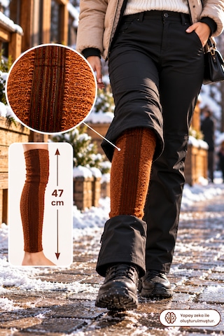 Termal Yün Dizlik Seti 2 Çift 4 Adet 27 Cm Kısa Ve 47 Cm Uzun Kışlık Sıcak Tutan Esnek Dizlik Kahverengi