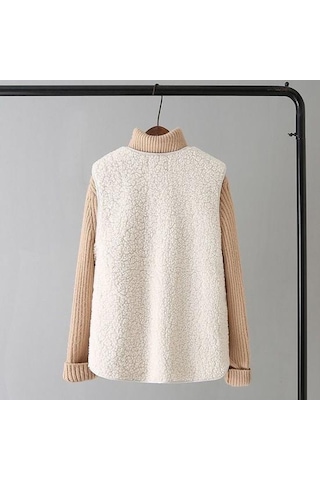 Kahve Kadın Güz Kış Yelek Ceket Düz Renk V Boyun Kolsuz Düğme Kapatma V Boyun Yumuşak Sıcak Cepler Hırka Bayan Yelek