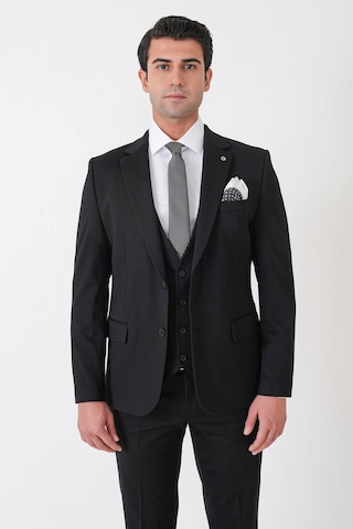 Efor Slim Fit Esnek Pamuklu Dokulu Siyah Yelekli Takım Elbise Tk 959
