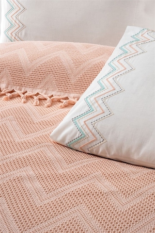 Çift Kişilik Petekli Bağlama Saçaklı Pike Takımı-delfina-pudra Pudra Pudra