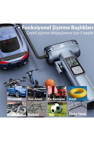 Ally St-5530 Dijital Şarjlı Araç Lastik Hava Şişirme Pompası Power Bank Penere Kırıcı