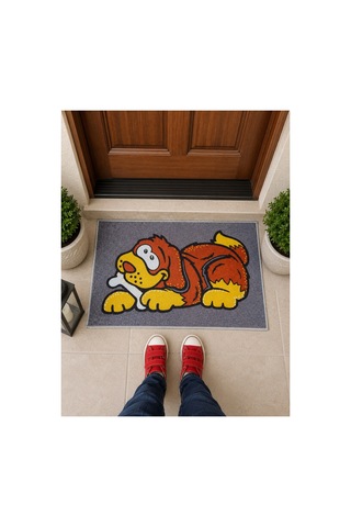 Çizgi Karakter Köpek Figürlü Retro Tasarım Dekoratif Kapı Önü Paspası 40x60cm Çok Renkli