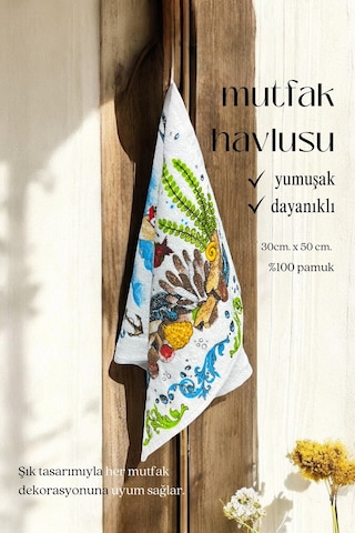 6lı Paket Baskılı Beyaz Mutfak Havlusu Modeli Çok Renkli