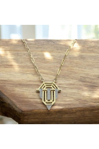 Altın Renk Geometrik Figürlü Zirkon Taşlı Kolye Altın
