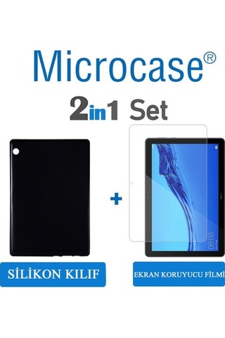 Huawei Uyumlu Mediapad T5 10.1 Inch Silikon Kılıf Siyah+Ekran Koruma-Seç