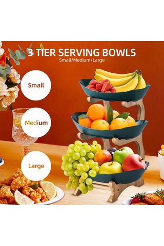 Reedark 3 Katlı Bambu Meyve Tepsisi - Çok Amaçlı Atıştırmalık Ve Pasta Sunum Standı Yeşil Koyu Yeşil