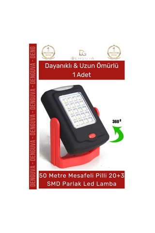 Ledlamba 20 Smd Beyaz Işık 50 Metre Menzil Askılı Pilli Kamp Avcı El Feneri Sert Plastik Parlak Led