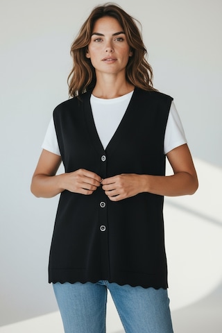 Kadın Önü Düğmeli Cepli Kalın Kışlık Kısa Yelek Mersa5 Siyah