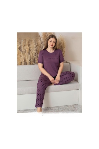 Pijamoni Kadın Milan Büyük Beden Bisiklet Yaka Kısa Kol İnce Pijama Takımı 7665/1- 1 Adet Mor