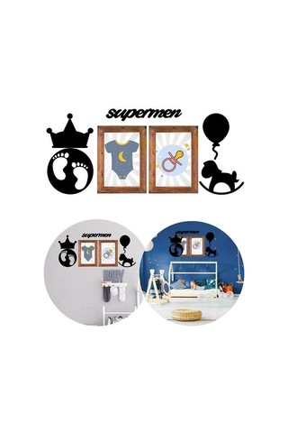 Evyora Deco103 Supermen Dekoratif Duvar Süsü Tablo Aksesuar Ahşap Tasarım Hediye Pano Sticker Seti