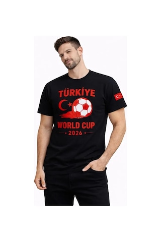 Veraura Lifestyle Erkek Türkiye World Cup 2026 Baskılı Tişört Futbol Temalı Forma T-shirt - Siyah