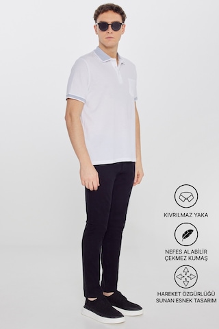 Ac&Co / Altınyıldız Classics Erkek Beyaz-Beyaz Polo Yaka Cepli Regular Fit Bol Kesim Düz Tişört 4A4820200004Bby4XL Beyaz