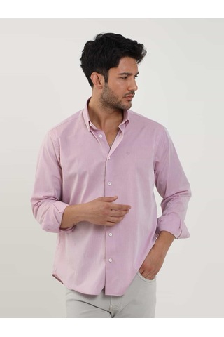 Dufy Bordo Erkek Regular Fit Düz Brent Düğmeli Yaka Uzun Kol Gömlek - 102224-bordo Bordo