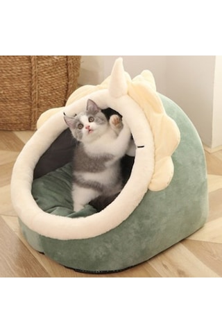 Leezsing Çıkarılabilir Ve Yıkanabilir Kedi Yarı Kapalı Yuva Matı, Kedi Köpek Sepeti, Kedi Evi Çadırı Mağara Kedi Yatağı