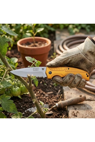 Cat Da980006 Kemer Askı Kancalı Katlanabilir 20cm Paslanmaz Çelik Sarı Kamp Çakısı