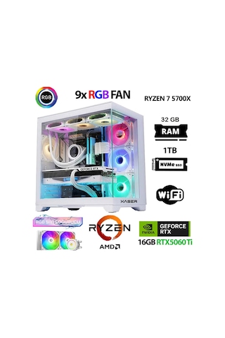 Xaser SOVAX60 R7-5700X 32 GB 1 TB M.2 NVMe SSD 16 GB RTX5060Ti Free Dos Masaüstü Oyuncu Bilgisayarı