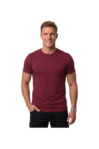 Deepsea Bordo Erkek Dar Kesim Basic Tişört 1801131-Bordo