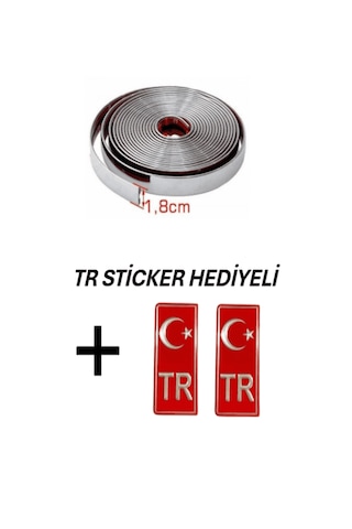 Her Araca Uyumlu Yapışkanlı Nikelaj Şerit Bant Çıta 18mm 5 Metre Krom + Tr Sticker li