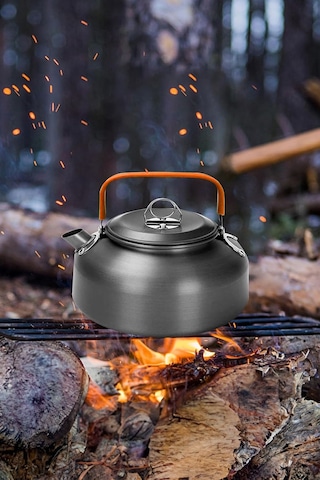 Metal 800 Ml Kulplu Çelik Kamp Ve Piknik Çaydanlığı Su Isıtma Demlik Cin938 Gri