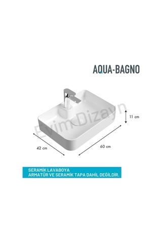 Mestola Tezgah Üstü Kare Çanak Lavabo Batarya Delikli 60 X 42 Cm Beyaz