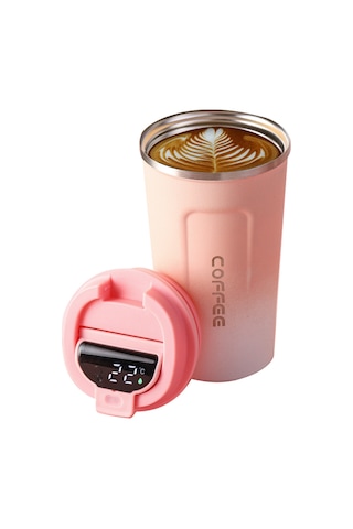 Yunboo 510ml Akıllı Sıcaklık Gösteren Paslanmaz Çelik Vakumlu Termos Bardak - Isı Ve Soğuk Saklama, Sızıntısız, Arabaya Uyumlu, Gradient Pembe Pembe