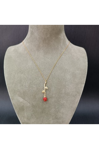 925 Ayar Gümüş Gül Modelli Harika Tasarım Altın Kaplama Kolye Gümüş