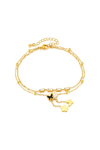 Sones Opk Gz192 Basit Narin Püskül Kelebek Çiçek Çift Katmanlı Paslanmaz Çelik Bileklikler Altın