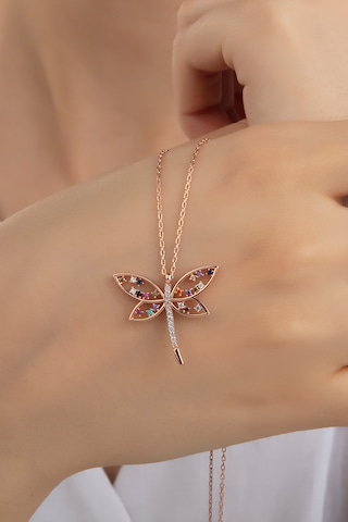 925 Ayar Gümüş Zirkon Taşlı Yusufçuk Kelebek Model Kolye