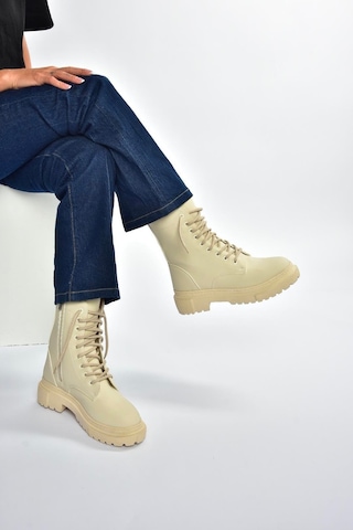 Fox Shoes V973192401 Bej Nubuk Kalın Tabanlı Postal Bot Bej-nubuk