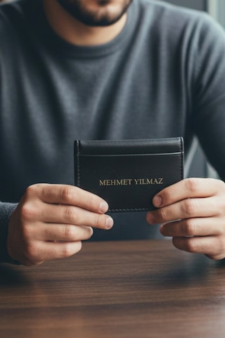 İsim Baskılı Erkek Cüzdan Kartlık Kemer Seti Kişiye Özel Kutulu Hediye Seti Siyah