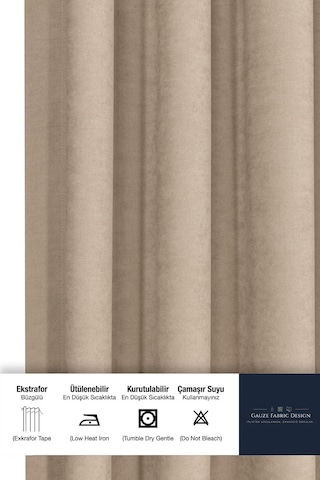 Fabric Design Safir Bej Ekstrafor Büzgülü Kadife Dokulu Yüksek Kaliteli Tek Kanat Fon Perde 100 X 250 Çok Renkli