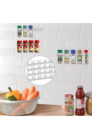Qingmipy 8'li Yapışkan Baharat Askısı - 20 Kavanoz Kapasiteli Güçlü Tutucu, Mutfak Düzenleyici Beyaz