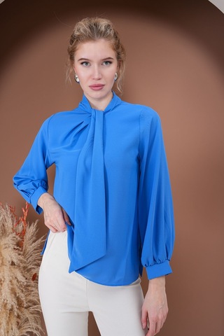 Elegance Bağlamalı Bluz Mavi