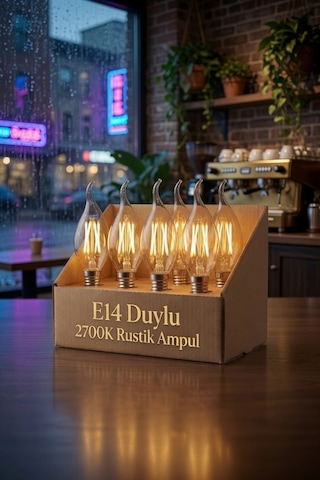 6'lı Set E14 Rustik Led Mum Ampul 2700k Amber Işık C35 Dekoratif Filament Ampul Enerji Tasarruflu 6 Adet