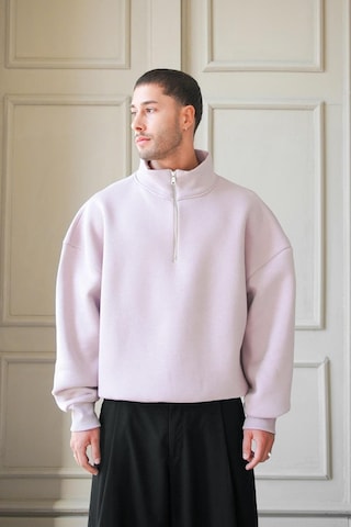 Mürdüm Cozy Basic Yarım Fermuar Oversize Sweatshirt Mürdüm