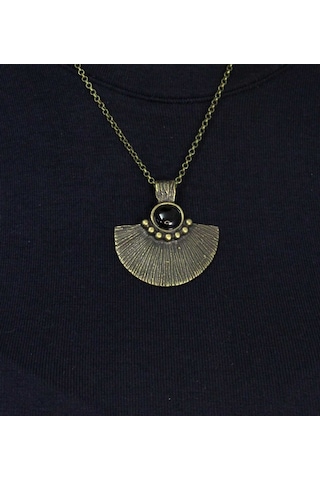 Doğal Taş Oniks Doğal Taşlı Desenli Otantik Kadın Kolye 45 Cm Zincirli Euk26o Siyah