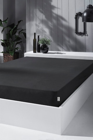 Penye Lastikli Çarşaf, Battal Çift Kişilik , Siyah, %100 Pamuk Örme Kumaş, 130 Gr/m² Siyah