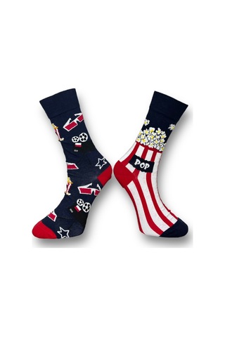 3'lü Unısex Popcorn, Tenis Ve Bira Temalı Esnek Nem Alabilen Pamuklu Spor Soket Çoraplar Çok Renkli