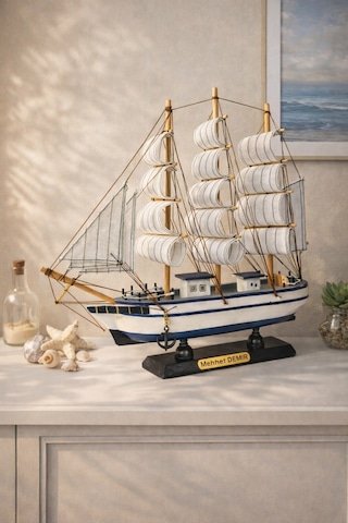 İsime Kişiye Özel Dekoratif Premium Ahşap El Yapımı Yelkenli Gemi Maketi 33x33 Cm Biblo Hediye 531-f Çok Renkli 98853835