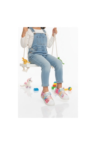 Renkli Desenli Cırtlı Kız Çocuk Sneaker 1842 P Beyaz