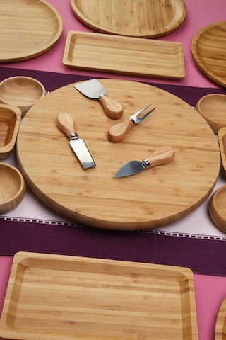 Atbyhome Lumen 6 Kişilik 19 Parça Doğal Bambu Kahvaltı Takımı Kahvaltı Seti Sunum Seti Bambu